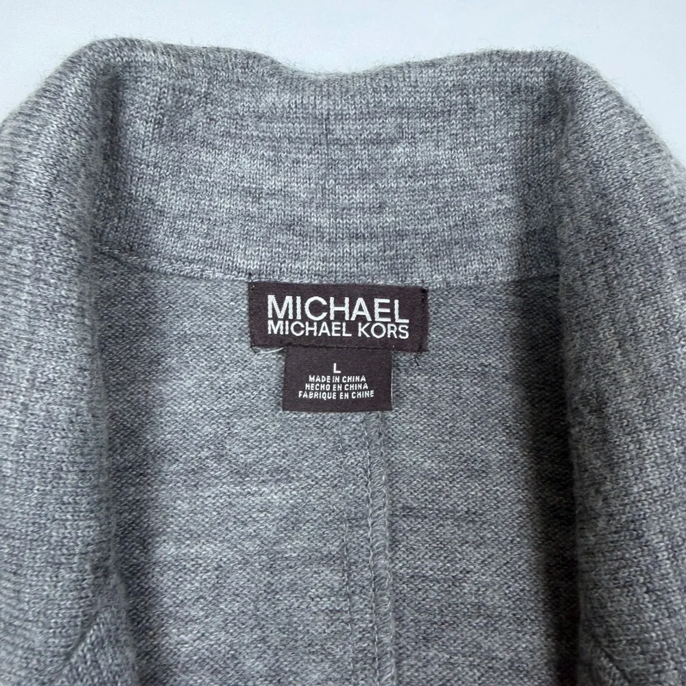 Michael Kors Knit Blazer Mens Large Gray 100% Wool 2-Button Sweater Jacket F28